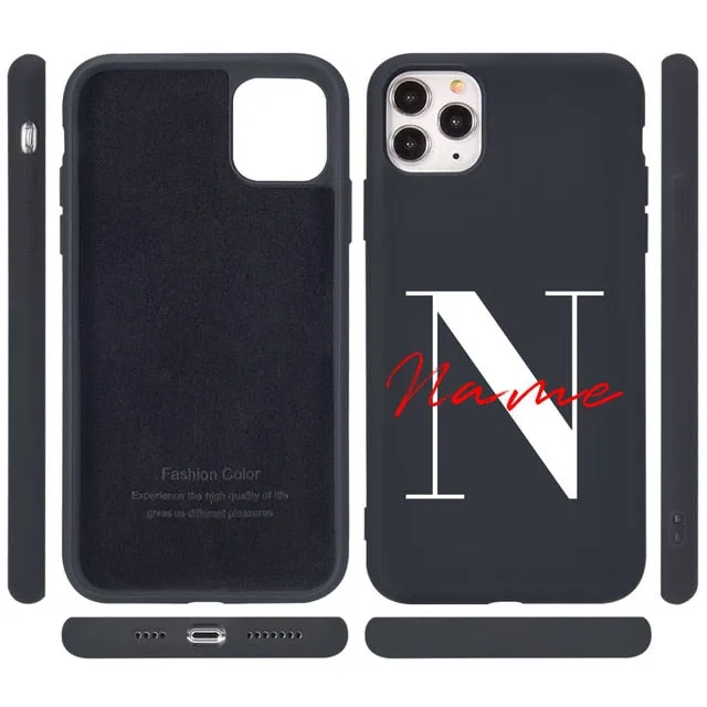 Custom Capital Letter & Name Silicone Phone Case For iPhone Hybrid Finish Texture Transparent Edge