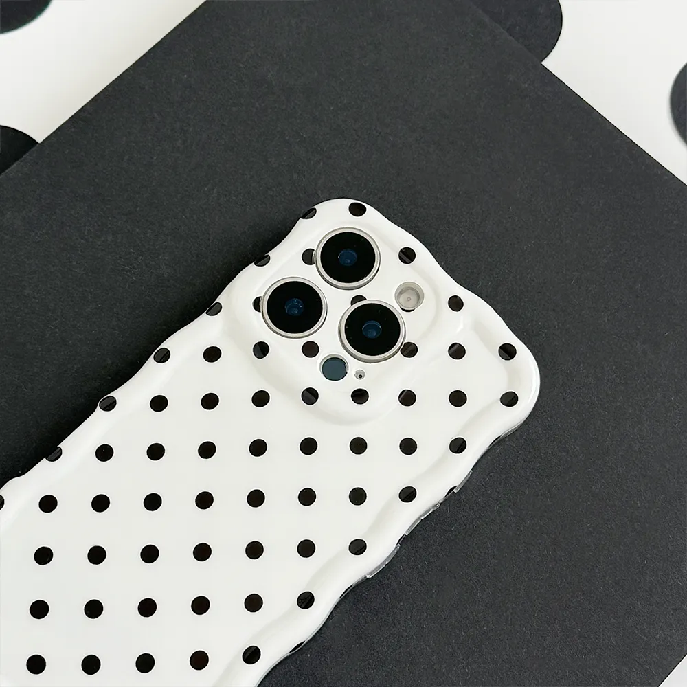 Premium Texture Layer Scratch Proof Wavy Phone Case - White Polka Dot