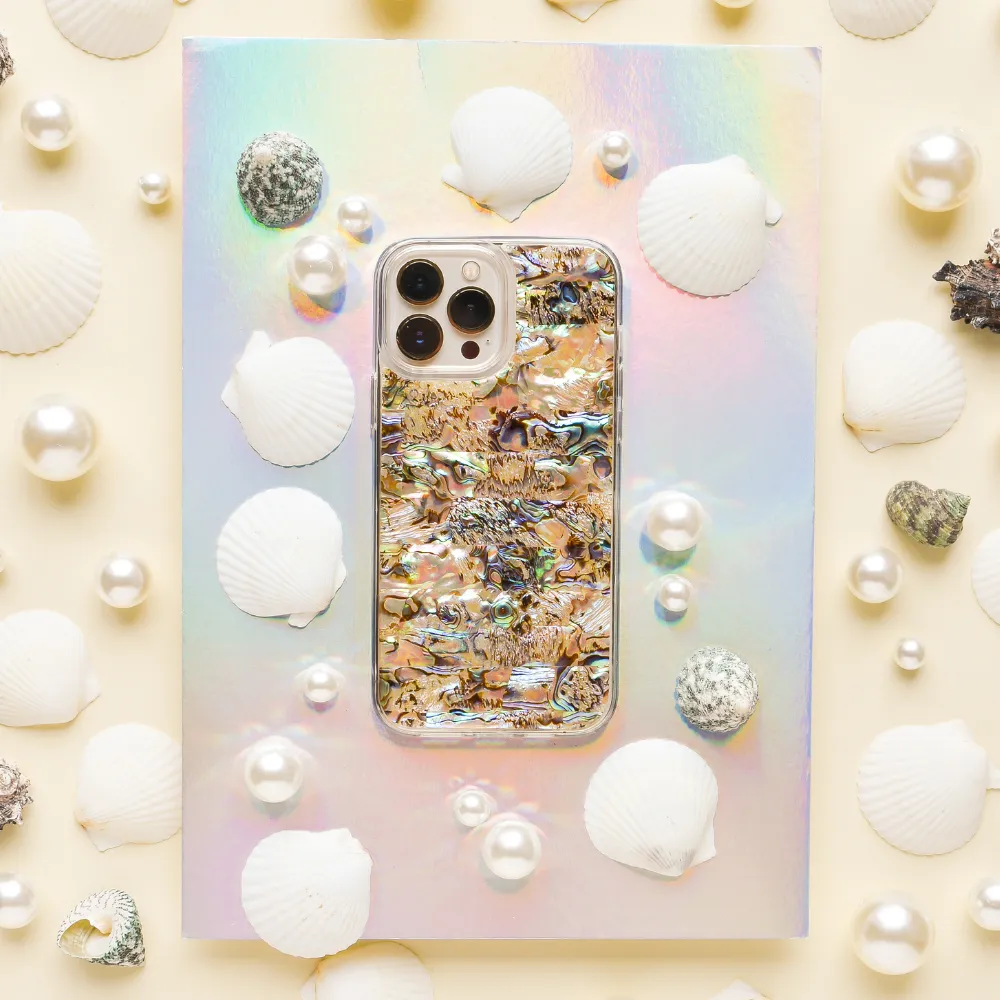 Trendy Aesthetic Shock Surface Real Natural Shell Phone Case - Black