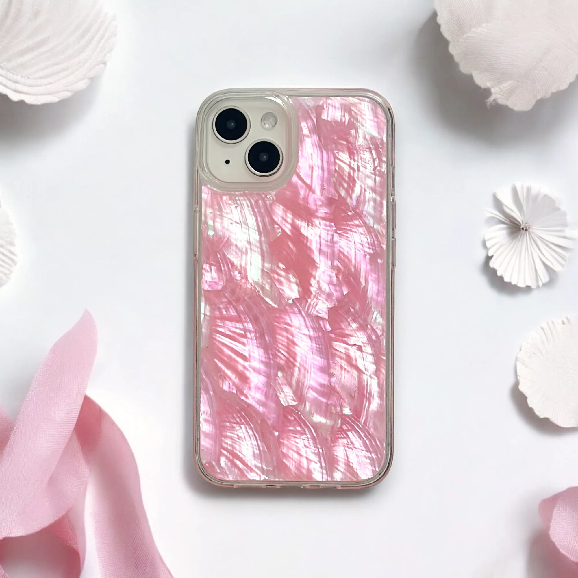 Real Natural Shell Phone Case - Pink Durable Pattern Protective Detailing