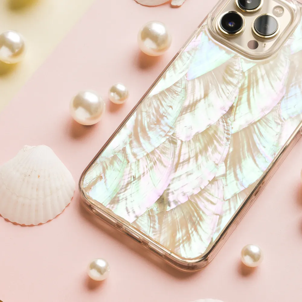 Premium Edge Scratch Guard Real Natural Shell Phone Case - White