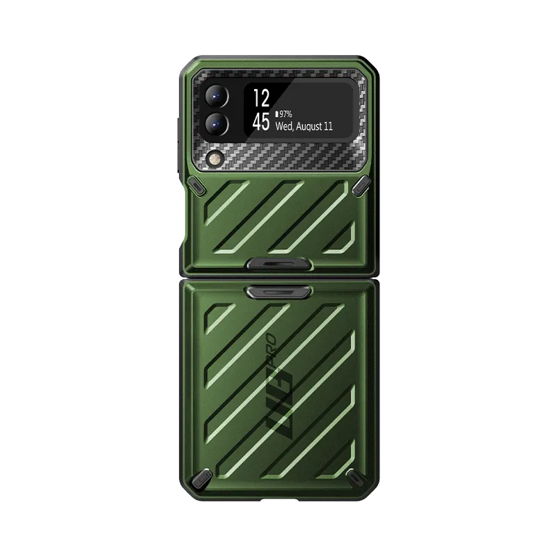 Galaxy Z Flip3 Unicorn Beetle PRO Rugged Case with Belt Clip-Dark Green Magnetic Mount Compatible Luxury Texture Finish