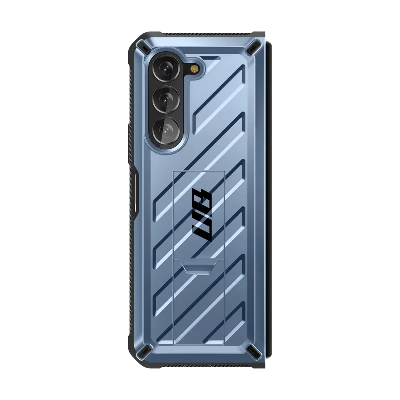 Matte Edge Vibrant Colors Galaxy Z Fold5 Unicorn Beetle Kickstand Case with Screen Protector-Metallic Blue