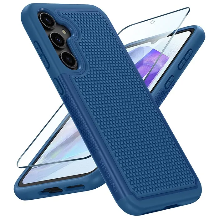 Hybrid Texture Layer Samsung Galaxy A55 5G Phone Case: Dual Layer Heavy Duty Protective Cover Shockproof Rugged with Non-Slip Textured Back