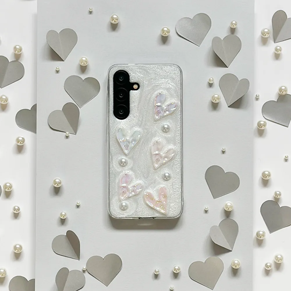 Slim Profiled Sleek Feel Samsung Pearly Hearts Phone Case - Clear