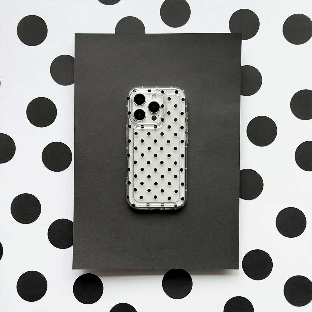 Rugged Texture Vibrant Colors Clear Phone Case - Black Polka Dot