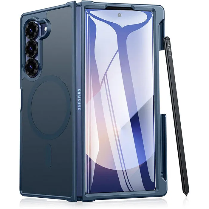 Sleek Surface Flexible Protection FNTCASE for Samsung Galaxy Z FOLD 6 Case: Strong Magnetic Military Grade Drop Protection Phone Cases with S Pen Holder Slot Matte Slim Built-in Screen Protector Cover Rugged Shockproof TPU