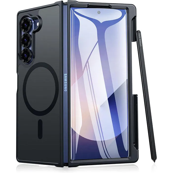 FNTCASE for Samsung Galaxy Z FOLD 6 Case: Strong Magnetic Military Grade Drop Protection Phone Cases with S Pen Holder Slot Matte Slim Built-in Screen Protector Cover Rugged Shockproof TPU Ultra Thin Vivid Gradient