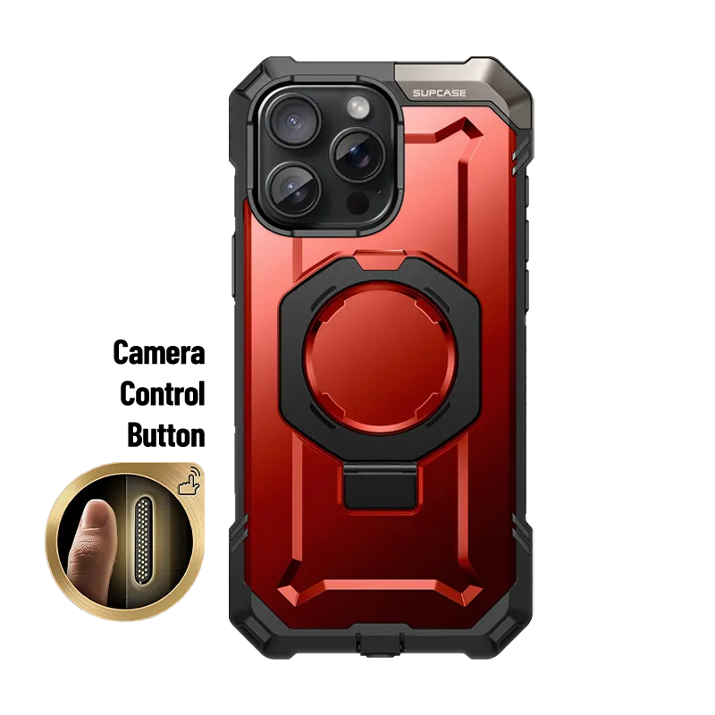 Smooth Layer Texture Casual Look iPhone 16 Pro 6.3 inch UB Grip MagSafe Camera Control Button Phone Case-Metallic Red