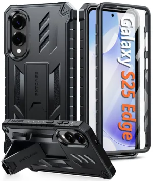 FNTCASE For Samsung Galaxy S25 Edge 6.7 inch Phone Case: Military Grade Shockproof with Built-in Screen Protector and Kickstand Durable Look