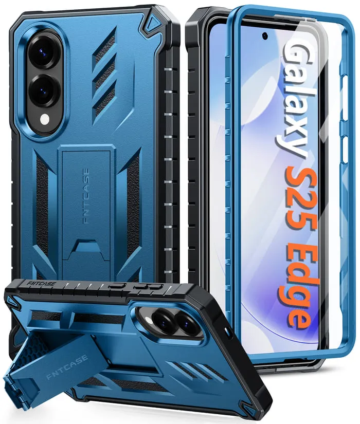 Luxury Build FNTCASE For Samsung Galaxy S25 Edge 6.7 inch Phone Case: Military Grade Shockproof with Built-in Screen Protector and Kickstand