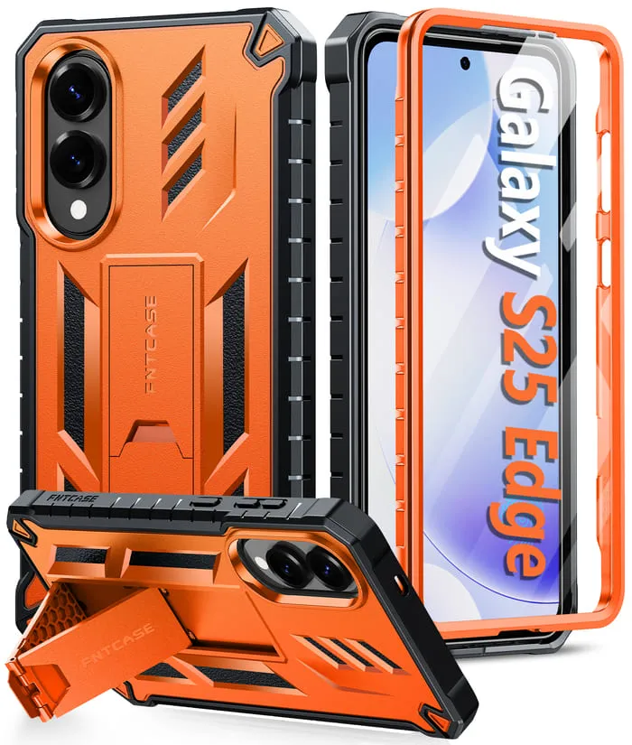 Matte Shield Layer Hybrid Texture Layer FNTCASE For Samsung Galaxy S25 Edge 6.7 inch Phone Case: Military Grade Shockproof with Built-in Screen Protector and Kickstand