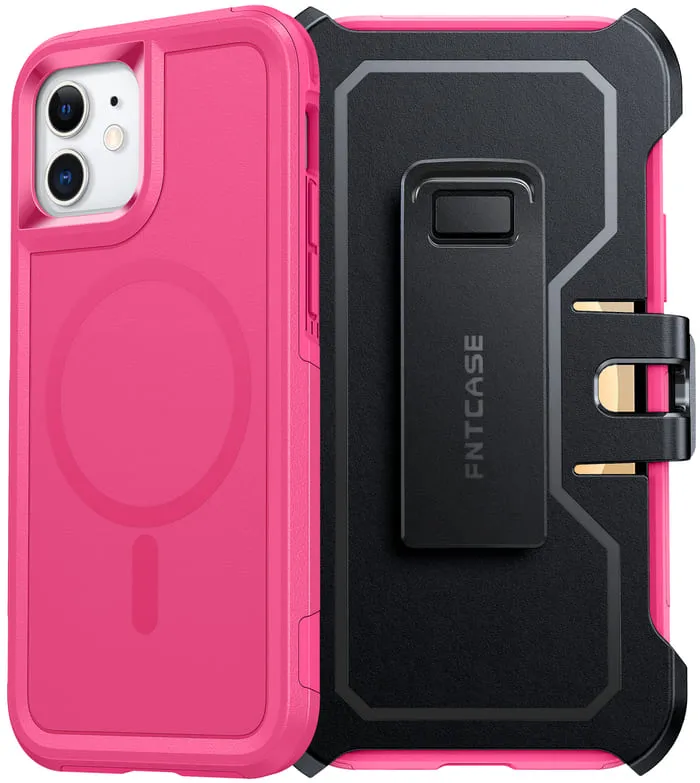 Hybrid Material Student Friendly FNTCASE for iPhone 12 Magnetic Case: Dual Layer Protective Phone Cover with Belt Clip Holster | Military Grade Dropproof Protection Durable Non Slip Textured Back