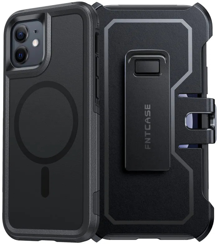 Casual Design Protective Form Fit FNTCASE for iPhone 12 Magnetic Case: Dual Layer Protective Phone Cover with Belt Clip Holster | Military Grade Dropproof Protection Durable Non Slip Textured Back