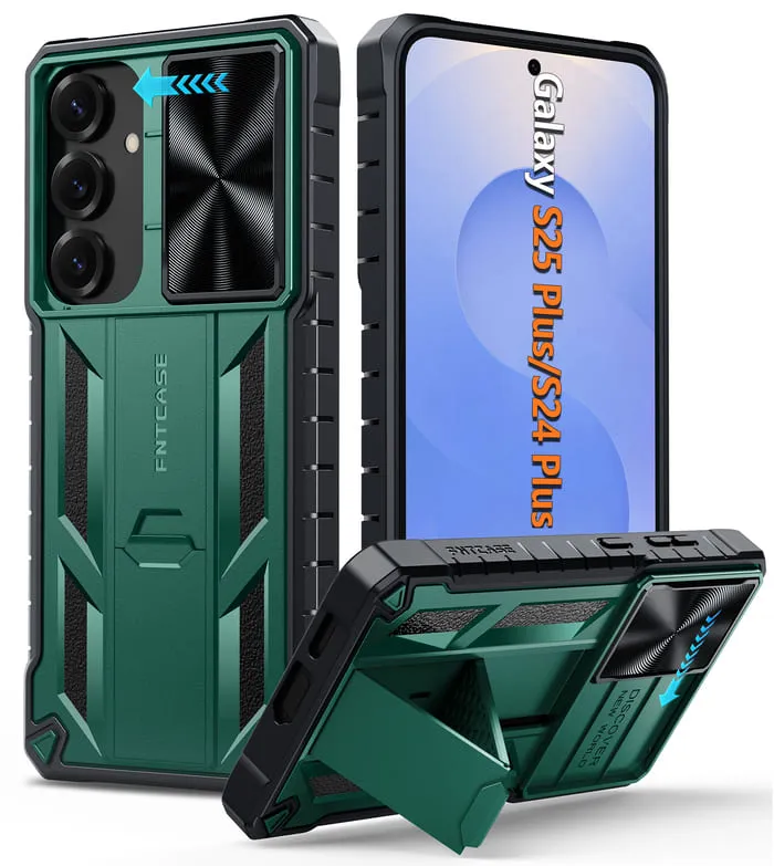 Modern Pattern Style FNTCASE for Samsung Galaxy S25 / S24  5G 6.7 inch Matte Textured Sturdy Bumper Rugged Case with Slidable Camera Lens Cover, Kickstand