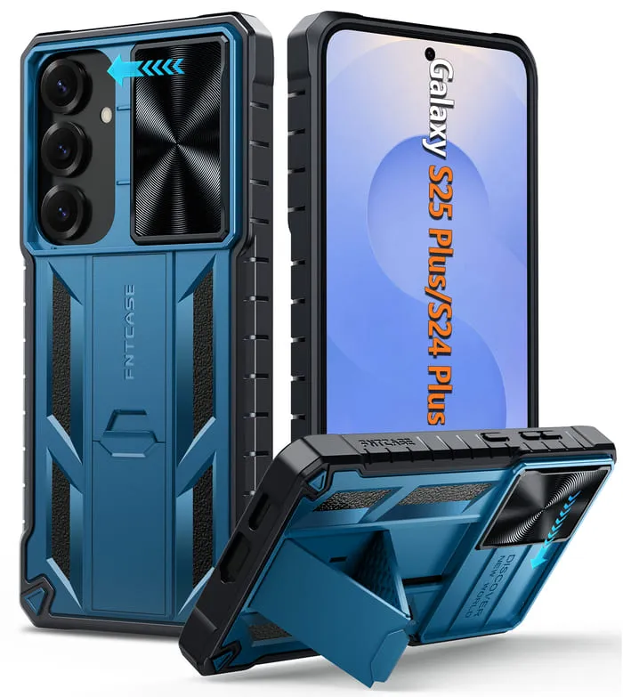 FNTCASE for Samsung Galaxy S25 / S24  5G 6.7 inch Matte Textured Sturdy Bumper Rugged Case with Slidable Camera Lens Cover, Kickstand Premium Detail