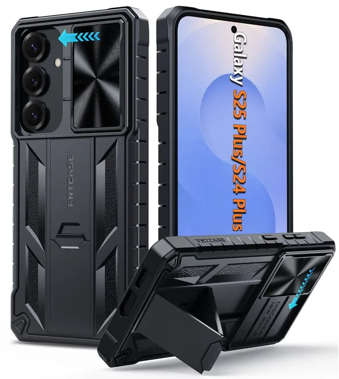 FNTCASE for Samsung Galaxy S25 / S24  5G 6.7 inch Matte Textured Sturdy Bumper Rugged Case with Slidable Camera Lens Cover, Kickstand Light Build