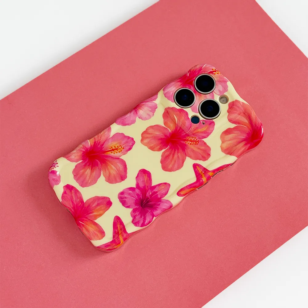 Premium Feel Wavy Phone Case - Island Girl Butter Yellow Hibiscus