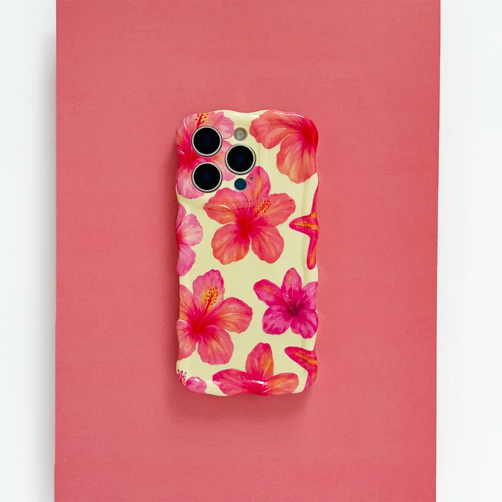 Compact Protection Portable Layer Wavy Phone Case - Island Girl Butter Yellow Hibiscus