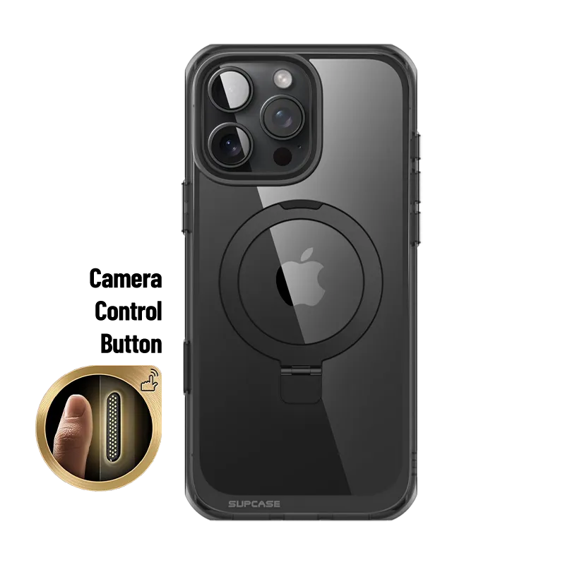 iPhone 16 Pro Max 6.9 inch Unicorn Beetle MAG Stand Slim Clear MagSafe Camera Control Button Case-Black Matte Pattern Design Hybrid Build