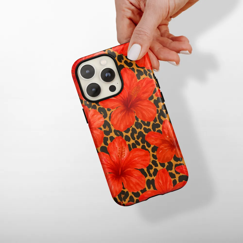 Tough Phone Case - Leopard Hibiscus Matte Build Polished Texture Design