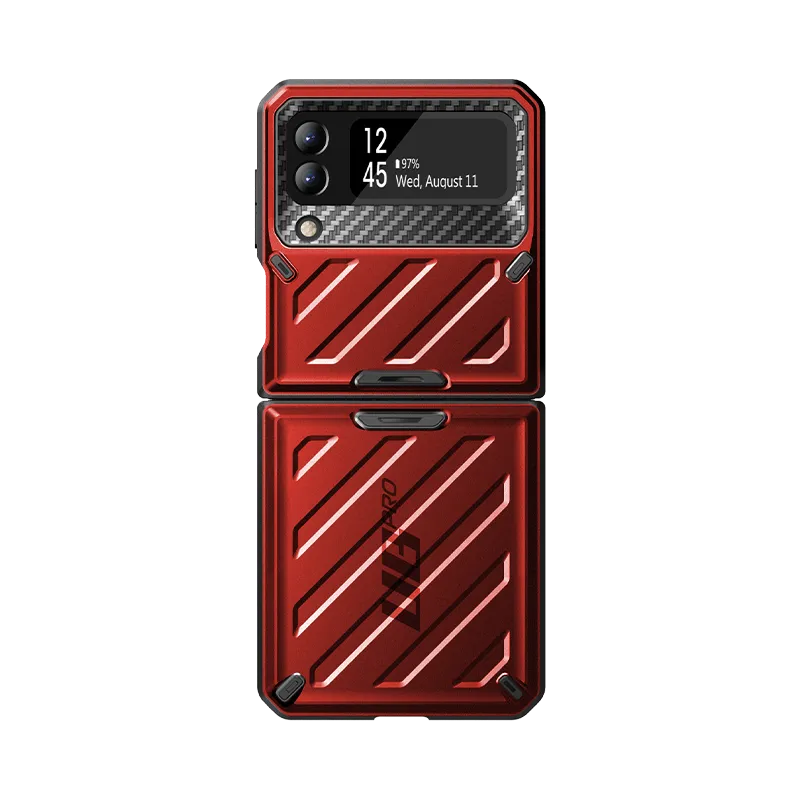 Galaxy Z Flip3 Unicorn Beetle PRO Rugged Case with Belt Clip-Metallic Red Slim Edge Matte Texture Finish