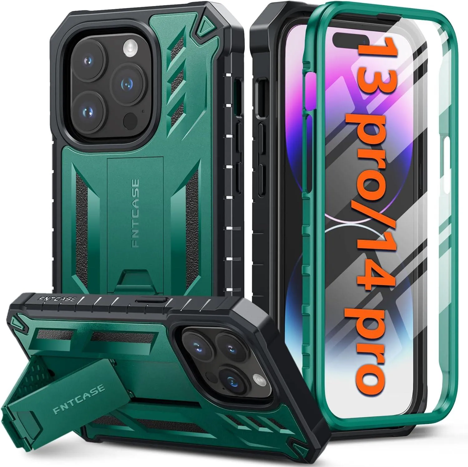 iPhone 14 Pro 13 Pro Case with Built-in Screen Protector and Kickstand Artistic Print
