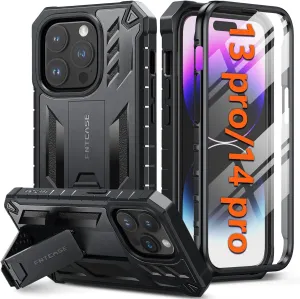Drop Defense Comfort Style iPhone 14 Pro 13 Pro Case with Built-in Screen Protector and Kickstand