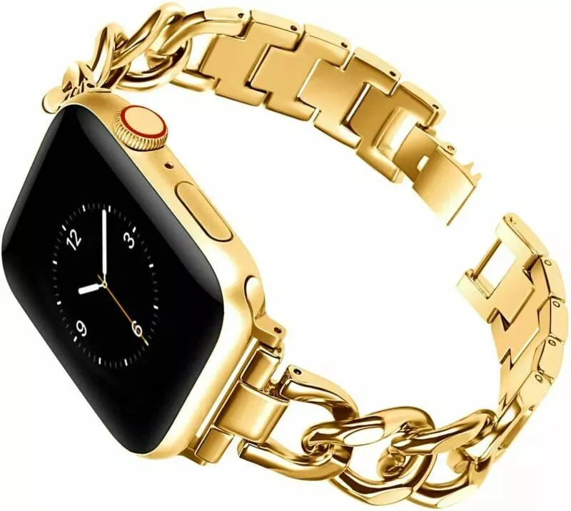Luxury Comfort Feel adjustable length Apple Watch Steel Chain Strap (Gold)