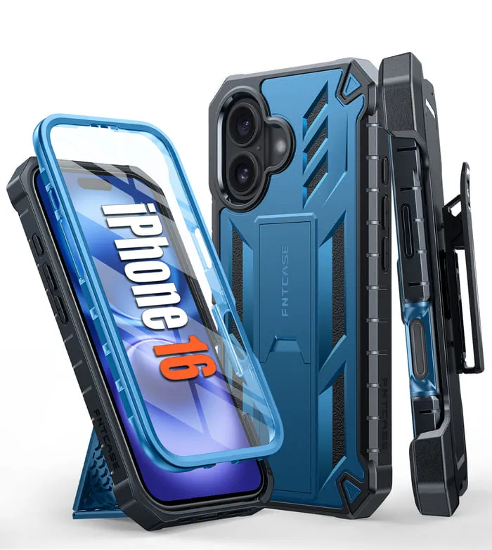 FNTCASE iPhone 16 Phone Case: Rugged Protective Phone Case with Belt Clip Holster and Kickstand Durable Pattern