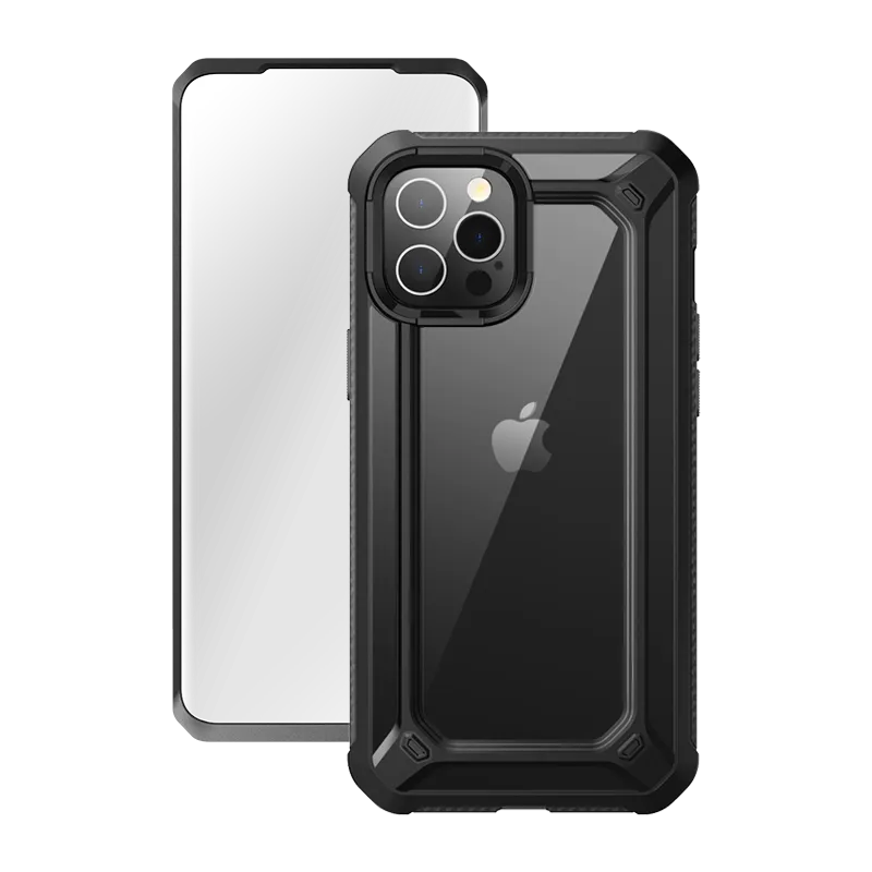 iPhone 12 Pro Max 6.7 inch Unicorn Beetle Exo with Screen Protector Clear Case-Black Impact Cushion Light Frame