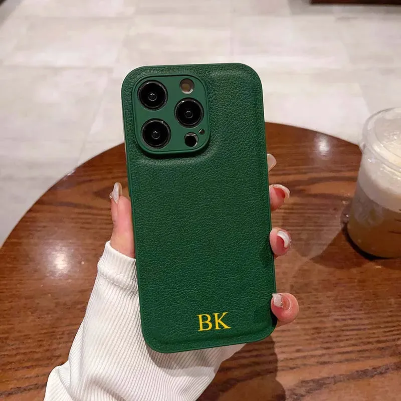 Custom Initial Faux Luxury Leather Case for iPhone Soft Detail Layer Urban Design