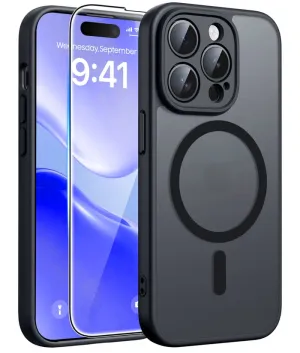 Tough Grip Reusable Material FNTCASE for iPhone 14 Pro Case: Strong Magnetic Translucent Matte Slim Shockproof Protective Drop Full Protection Phone Cover