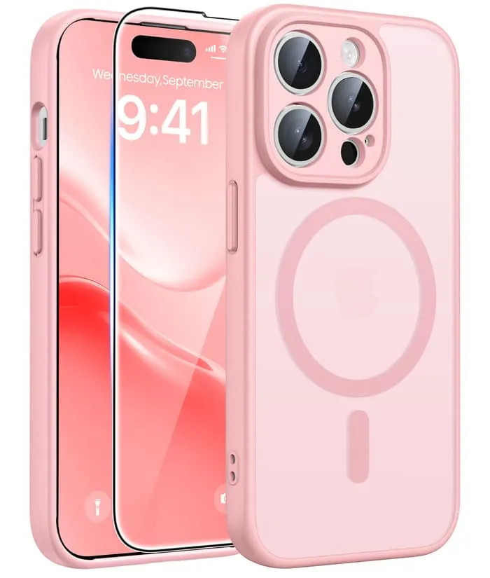 Hybrid Look FNTCASE for iPhone 14 Pro Case: Strong Magnetic Translucent Matte Slim Shockproof Protective Drop Full Protection Phone Cover