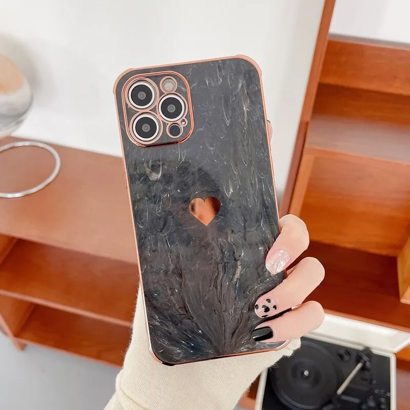 Marble Effect Love Heart  Case For iPhone Bold colors Elegant Texture