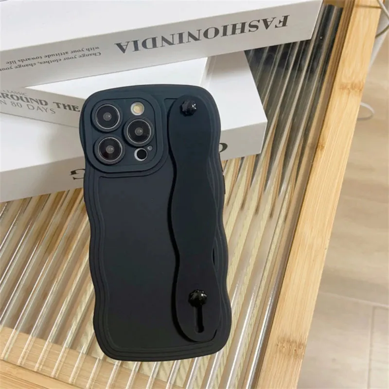 Urban Texture Soft Build Texture Wavy Edge Shockproof Wrist Strap Case For iPhone