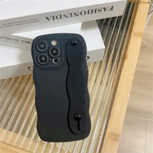 Urban Texture Soft Build Texture Wavy Edge Shockproof Wrist Strap Case For iPhone