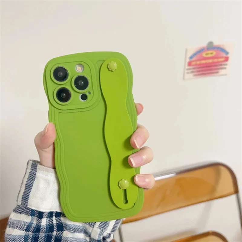 Resistant Layer Wavy Edge Shockproof Wrist Strap Case For iPhone