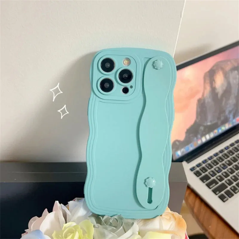 Smooth Shield Wavy Edge Shockproof Wrist Strap Case For iPhone