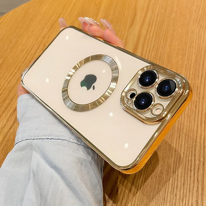 Luxury Plating Clear Logo Hole Shockproof Phone Case For iPhone High End Look