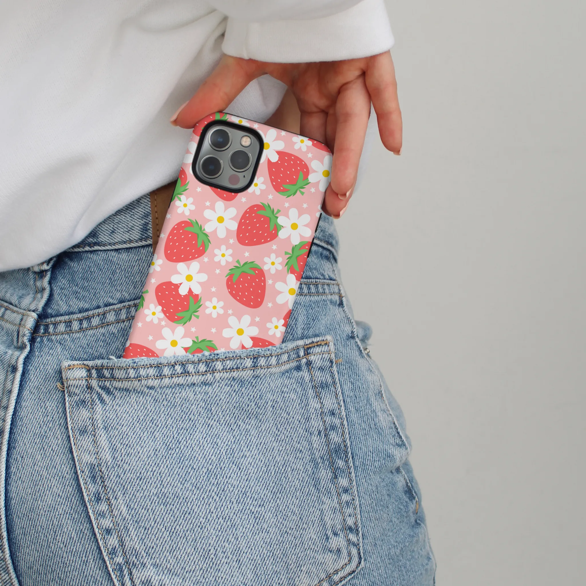 Elegant Accent Light Protection Tough Phone Case - Berry Cute Strawberry