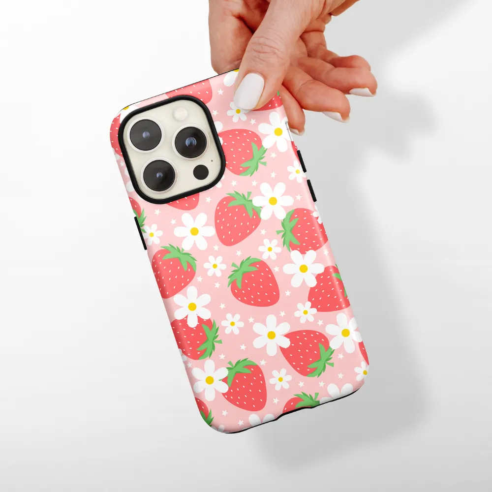 Modern Texture Build Tough Phone Case - Berry Cute Strawberry