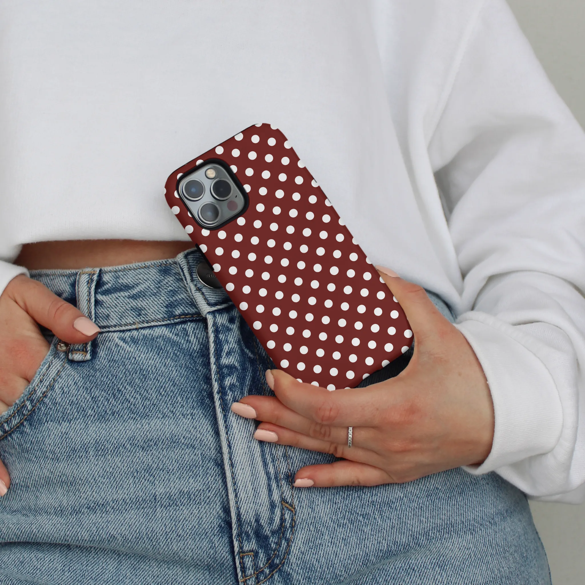 Tough Phone Case - Burgundy Polka Dot Minimal Frame