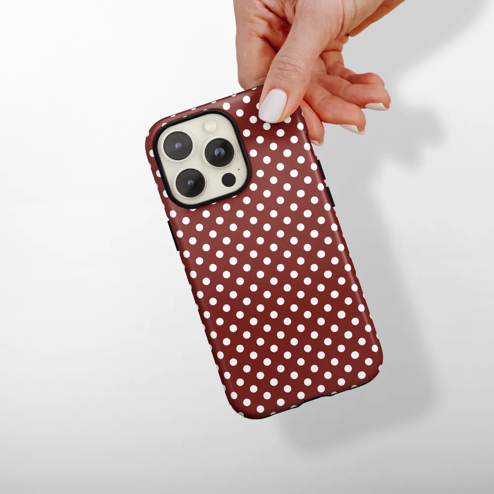 Comfort Texture Layer Minimal Design Tough Phone Case - Burgundy Polka Dot