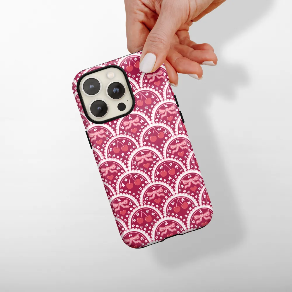 Tough Phone Case - Cherry Lace Flexible Design Soft Detail Layer
