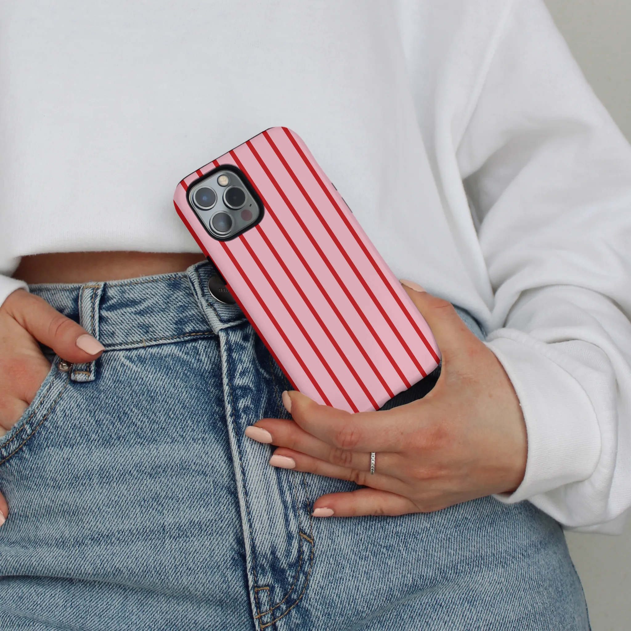 Matte Texture Surface Classic Finish Tough Phone Case - Cherry Stripe