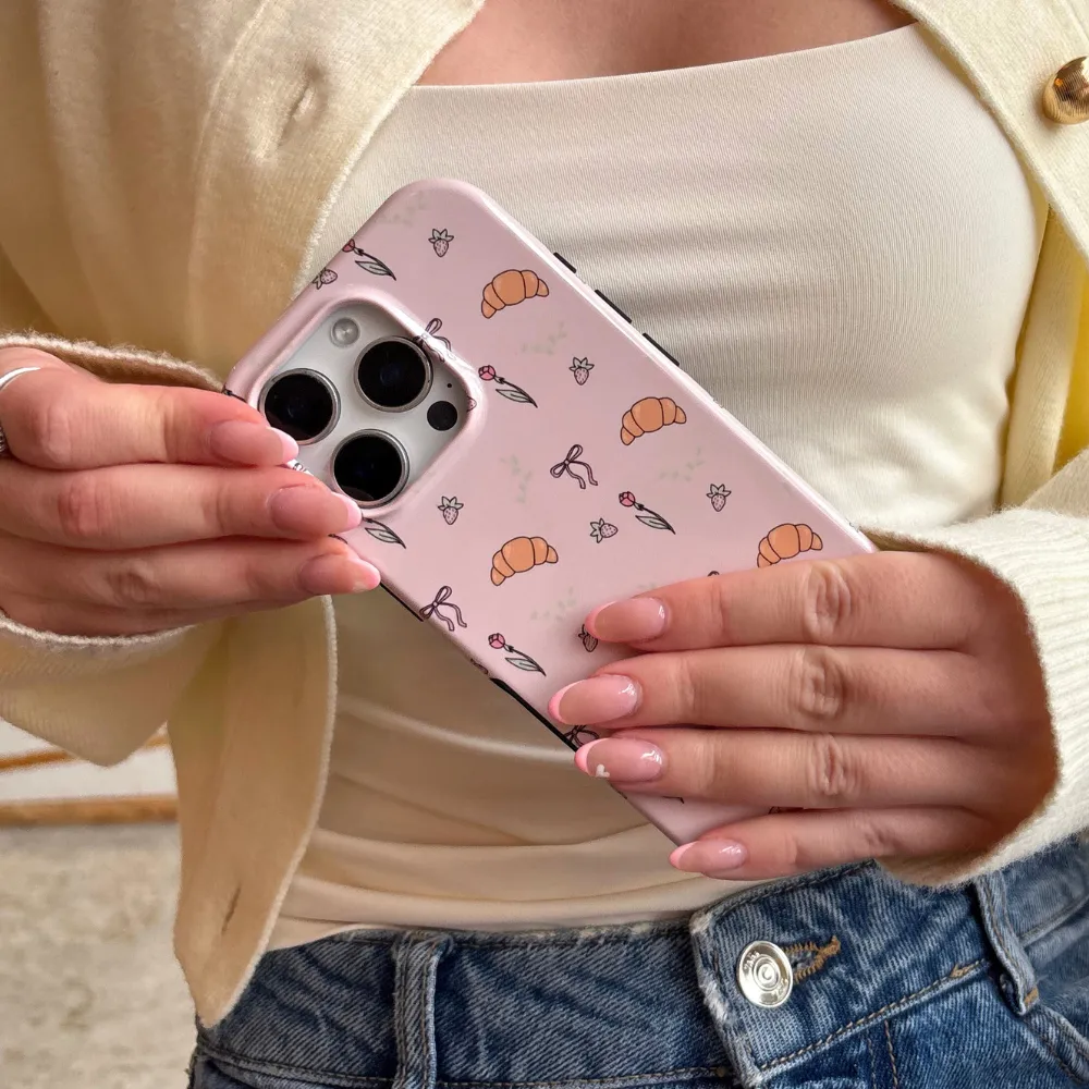 Tough Phone Case - Cutesy Croissants Rugged Pattern Texture Elegant Style