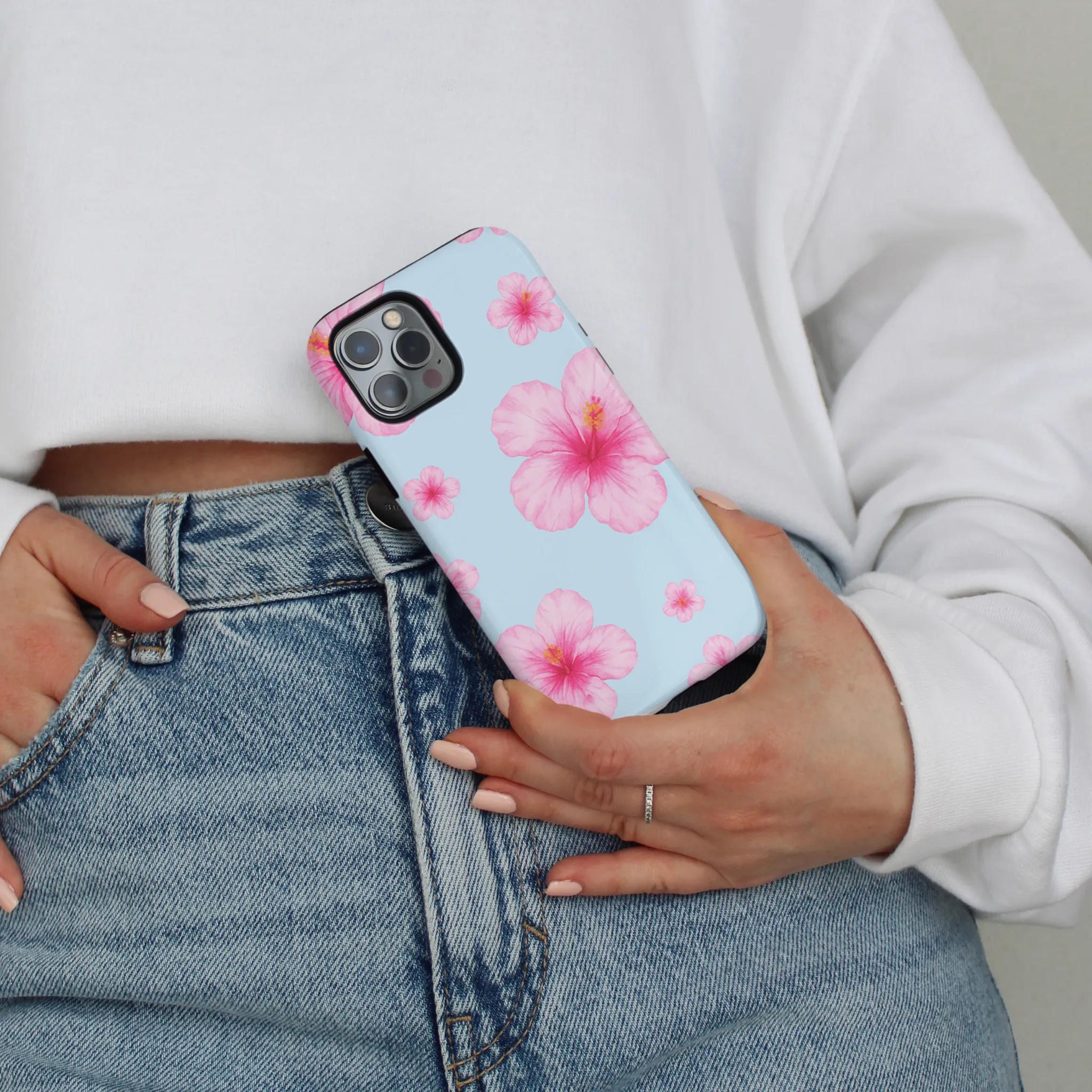 Tough Phone Case - Island Girl Baby Blue Hibiscus Premium Build