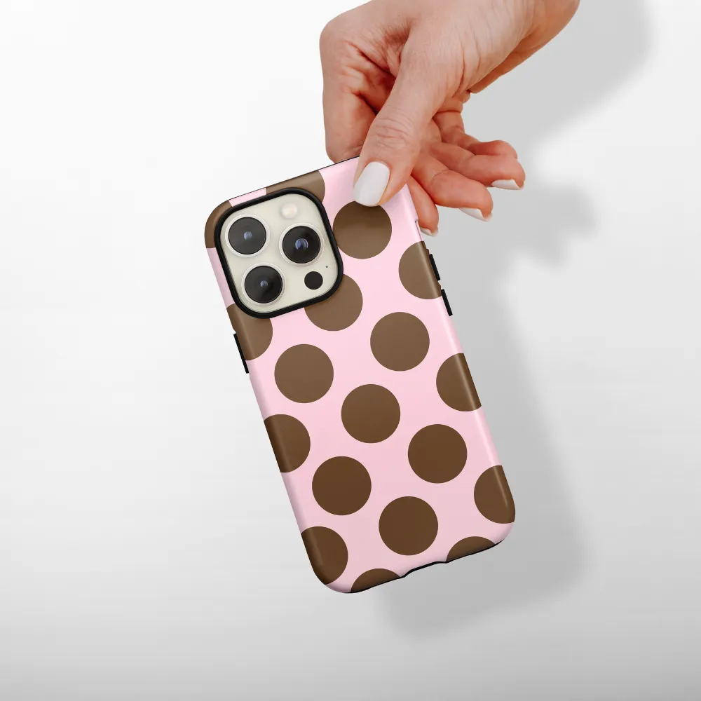 Hybrid Texture Layer Travel Friendly Tough Phone Case - Pink & Brown Spots
