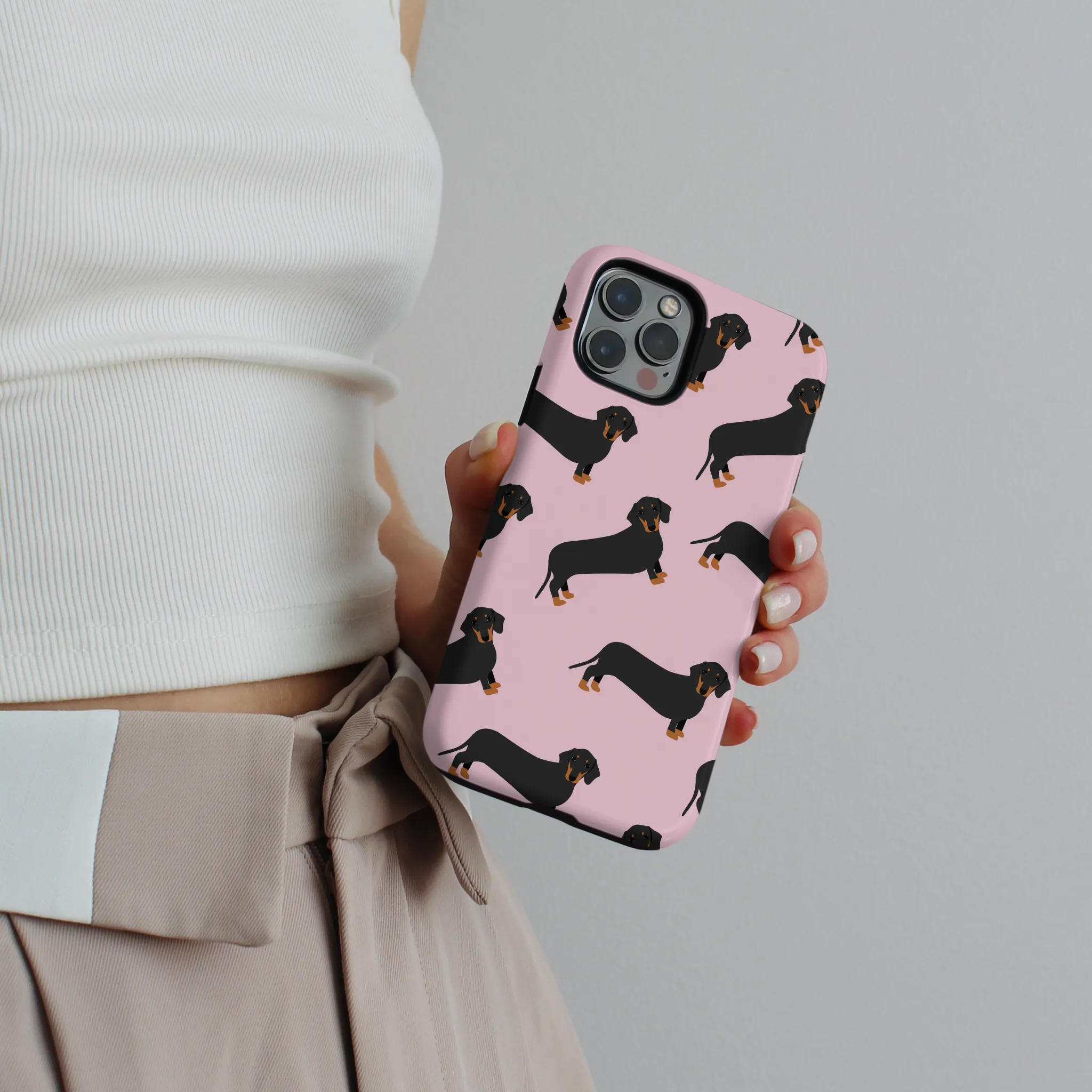 Tough Phone Case - Pink Dachshund Protective Detailing Edge
